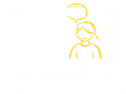 A chalk drawing of a laptop showing a tutor and a student talking